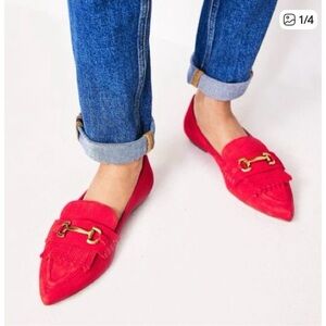 BODEN Iris Ghillie Red Suede Loafers with Gold Accent